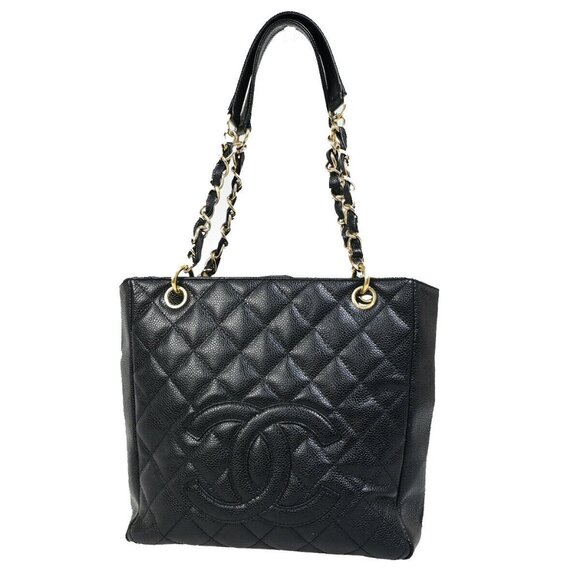 CHANEL CC Logo PST Chain Shoulder Bag Grained Calfskin Leather authentic - Picture 1 of 16